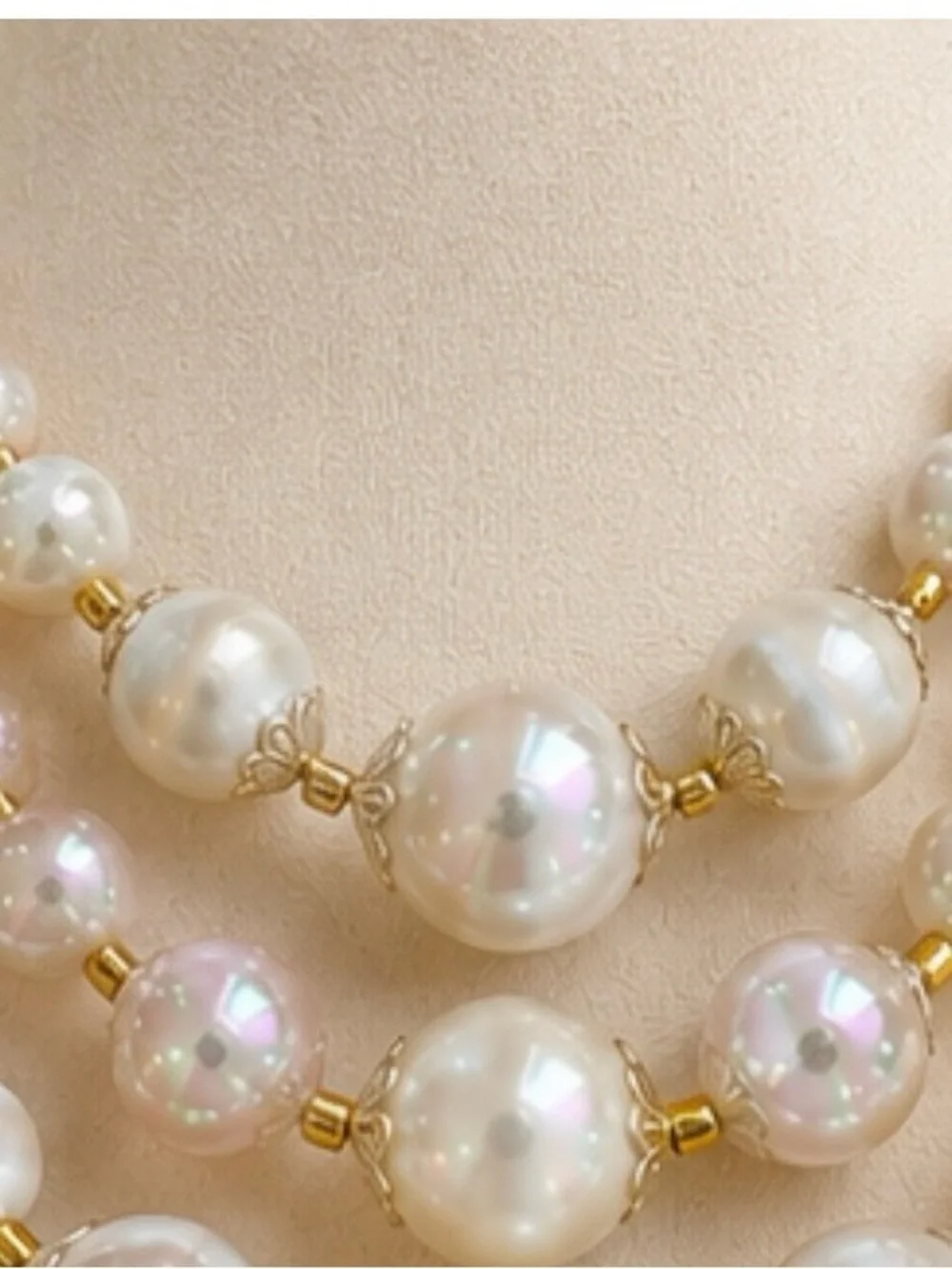 Vintage Japan 3 Strand Faux & Satin Glass Necklace Set w/ Matching Clip Earrings - Picture 6 of 8